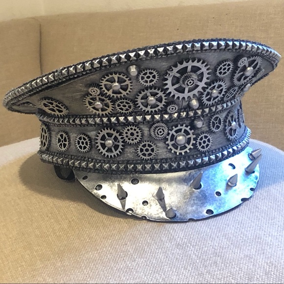 Silver Steampunk Spike Gear Hat NWT - Picture 3 of 9